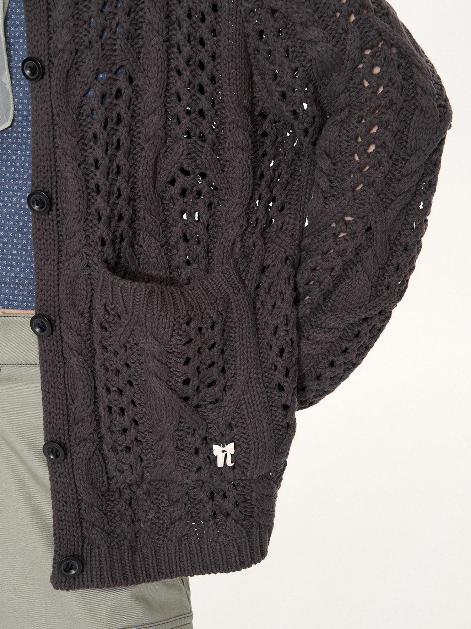 NAPSNAPS Petal Collar Openwork Jacquard Chunky Knit Women&