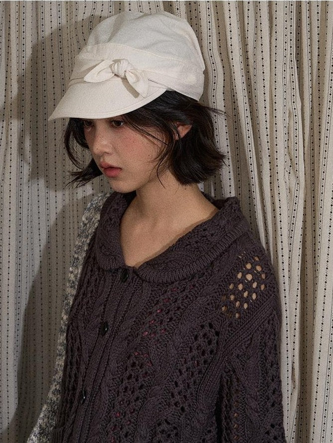 NAPSNAPS Petal Collar Openwork Jacquard Chunky Knit Women&