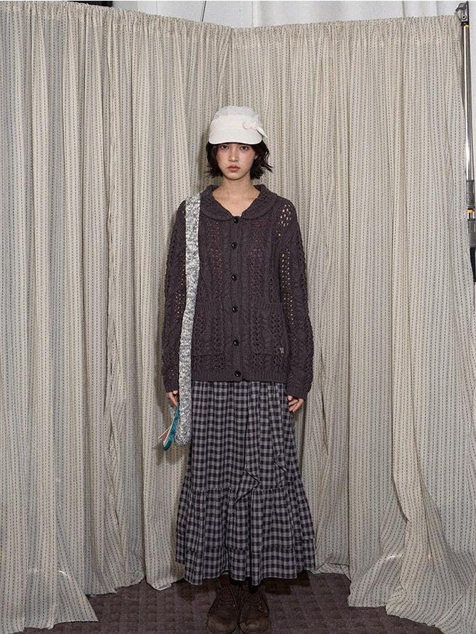 NAPSNAPS Petal Collar Openwork Jacquard Chunky Knit Women&