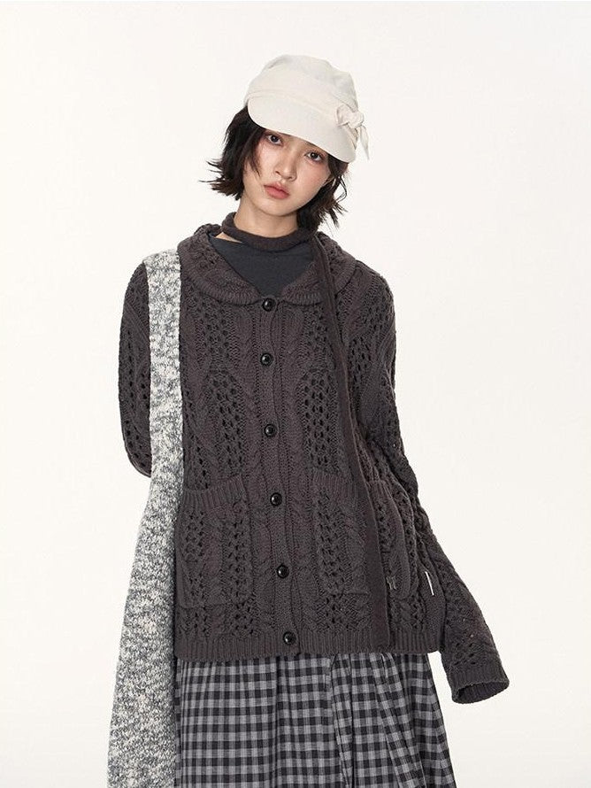 NAPSNAPS Petal Collar Openwork Jacquard Chunky Knit Women&