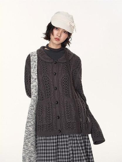 NAPSNAPS Petal Collar Openwork Jacquard Chunky Knit Women&