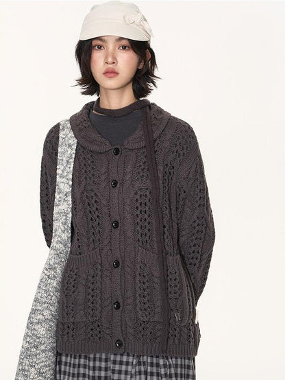 NAPSNAPS Petal Collar Openwork Jacquard Chunky Knit Women&