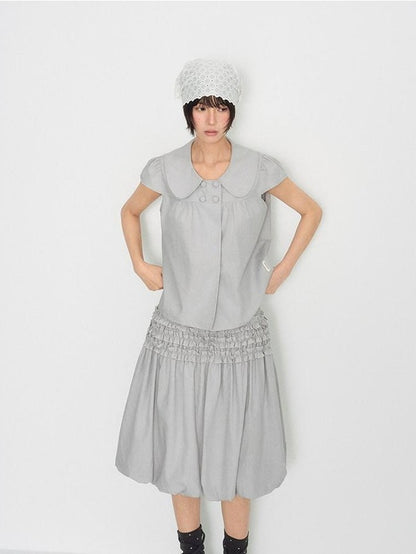 NAPSNAPS Peter Pan Collar Double Row Button Ruffle Edge Women&