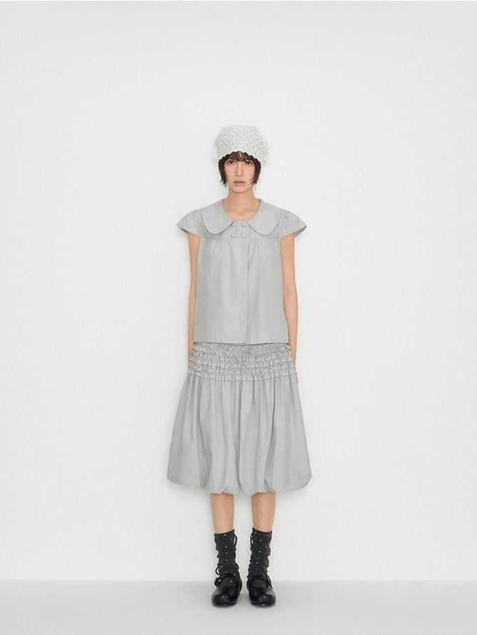 NAPSNAPS Peter Pan Collar Double Row Button Ruffle Edge Women&
