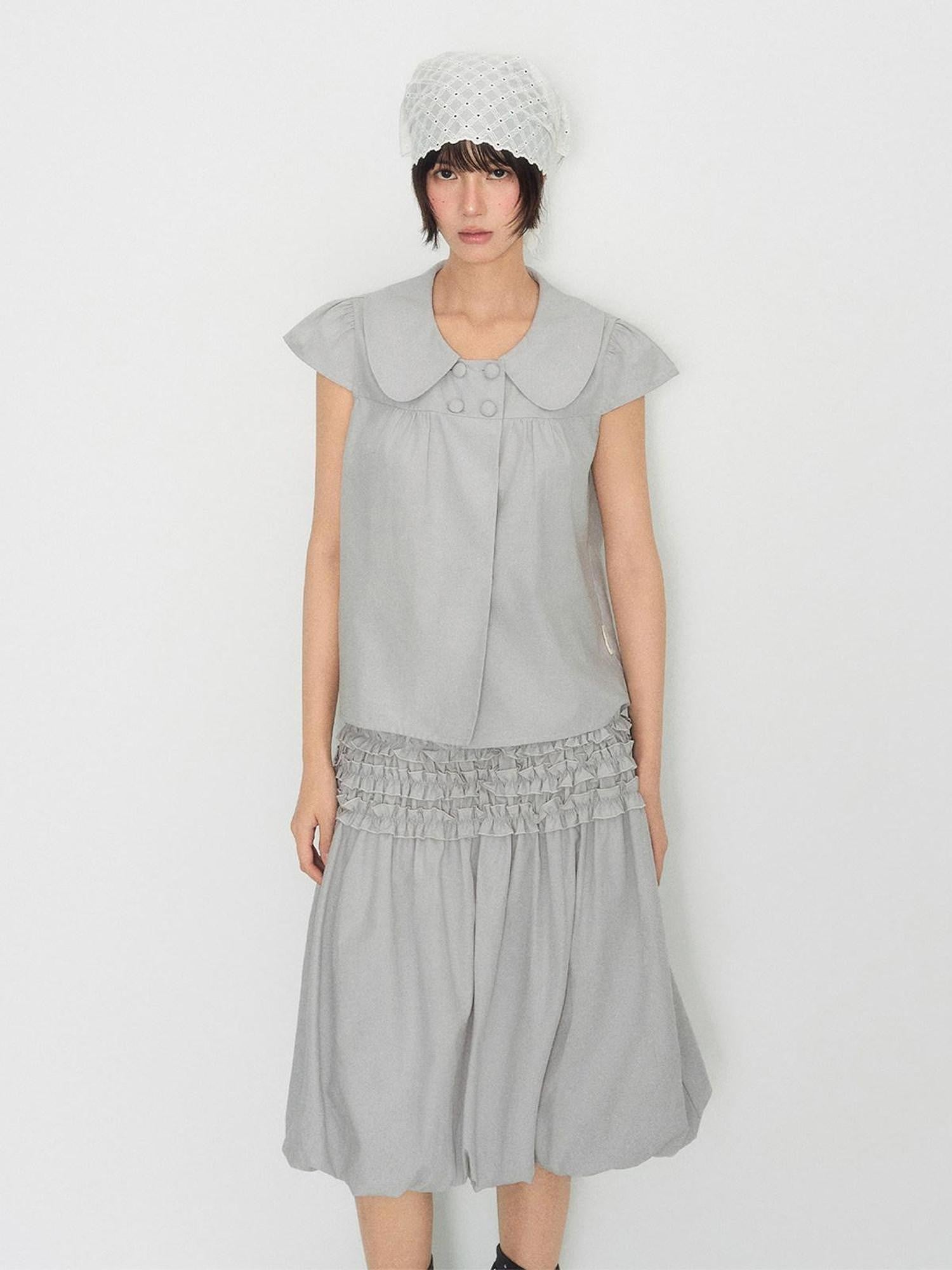NAPSNAPS Peter Pan Collar Double Row Button Ruffle Edge Women&
