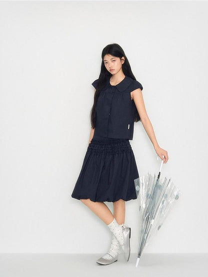 NAPSNAPS Peter Pan Collar Double Row Button Ruffle Edge Women&