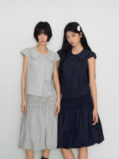 NAPSNAPS Peter Pan Collar Double Row Button Ruffle Edge Women&