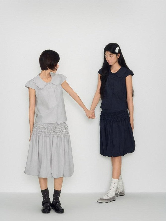 NAPSNAPS Peter Pan Collar Double Row Button Ruffle Edge Women&