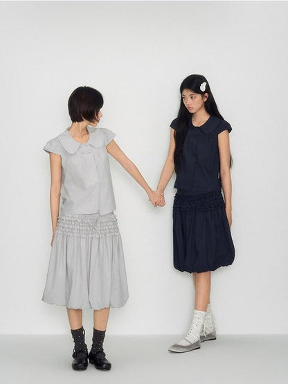 NAPSNAPS Peter Pan Collar Double Row Button Ruffle Edge Women&