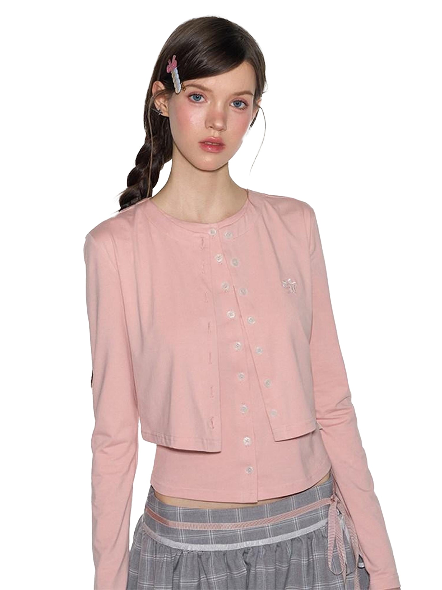 NAPSNAPS Pink Faux Layered Spliced Embroidered Women&