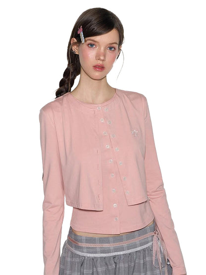 NAPSNAPS Pink Faux Layered Spliced Embroidered Women&