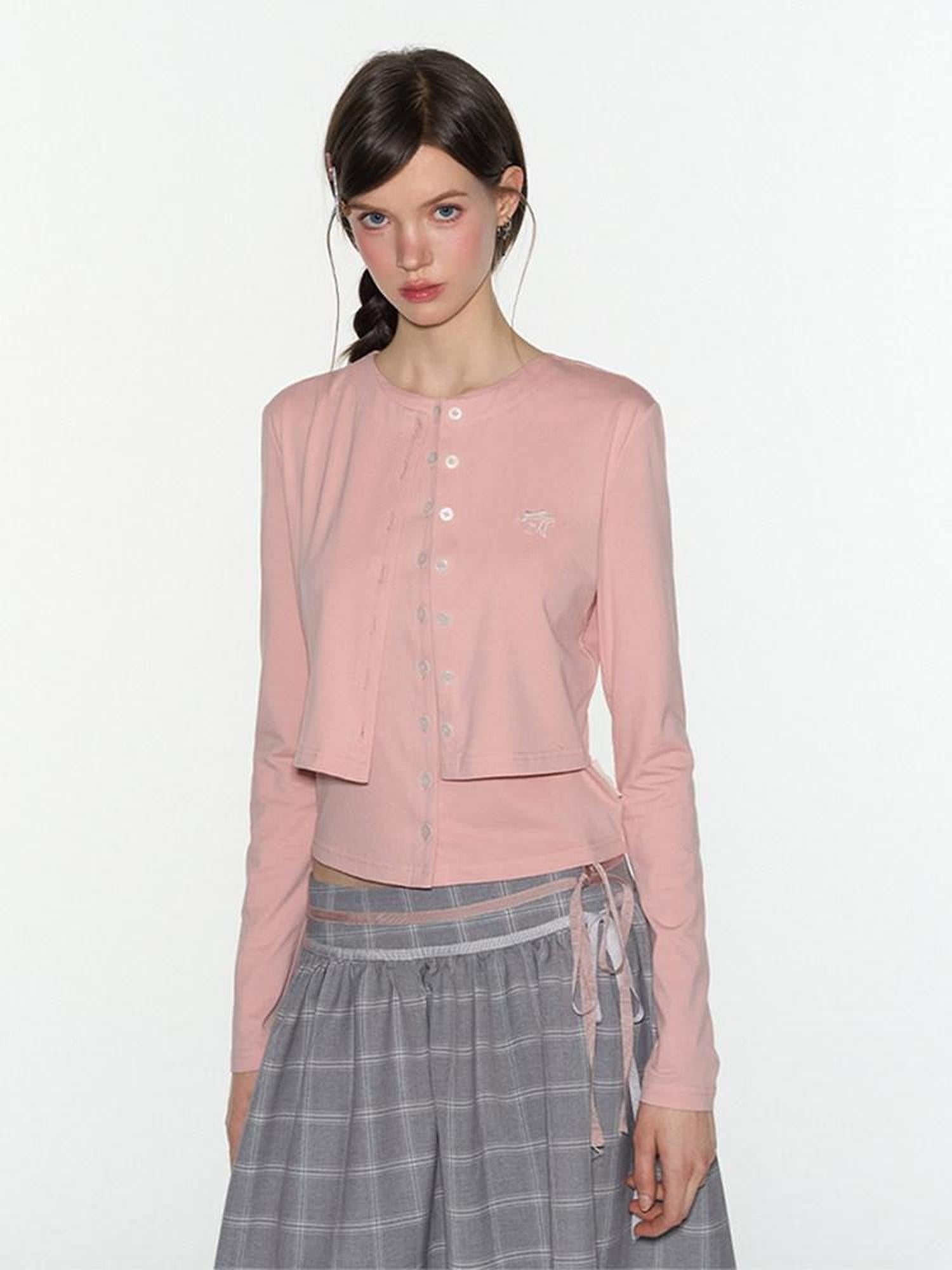 NAPSNAPS Pink Faux Layered Spliced Embroidered Women&