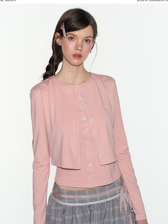 NAPSNAPS Pink Faux Layered Spliced Embroidered Women&