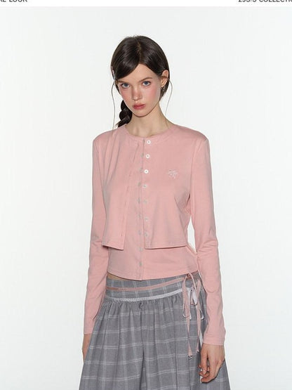 NAPSNAPS Pink Faux Layered Spliced Embroidered Women&