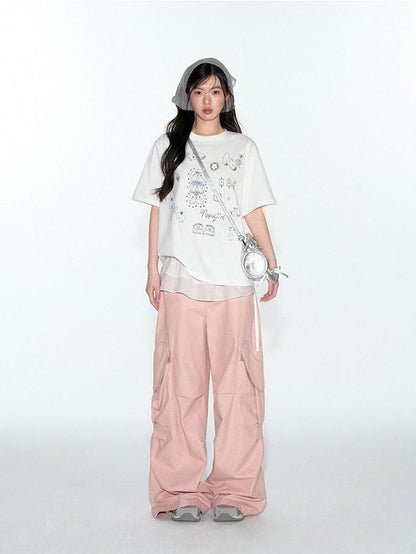 NAPSNAPS Pink Heart Pocket Cargo Workwear Women&