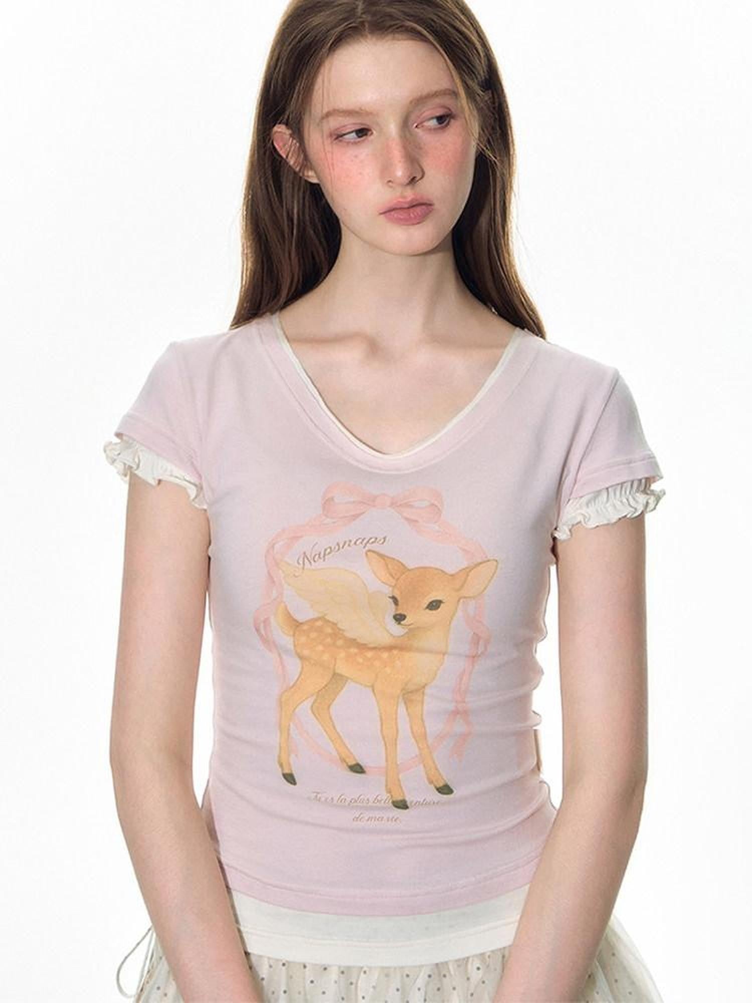 NAPSNAPS Pink Layered Look Deer Print Slim Women&