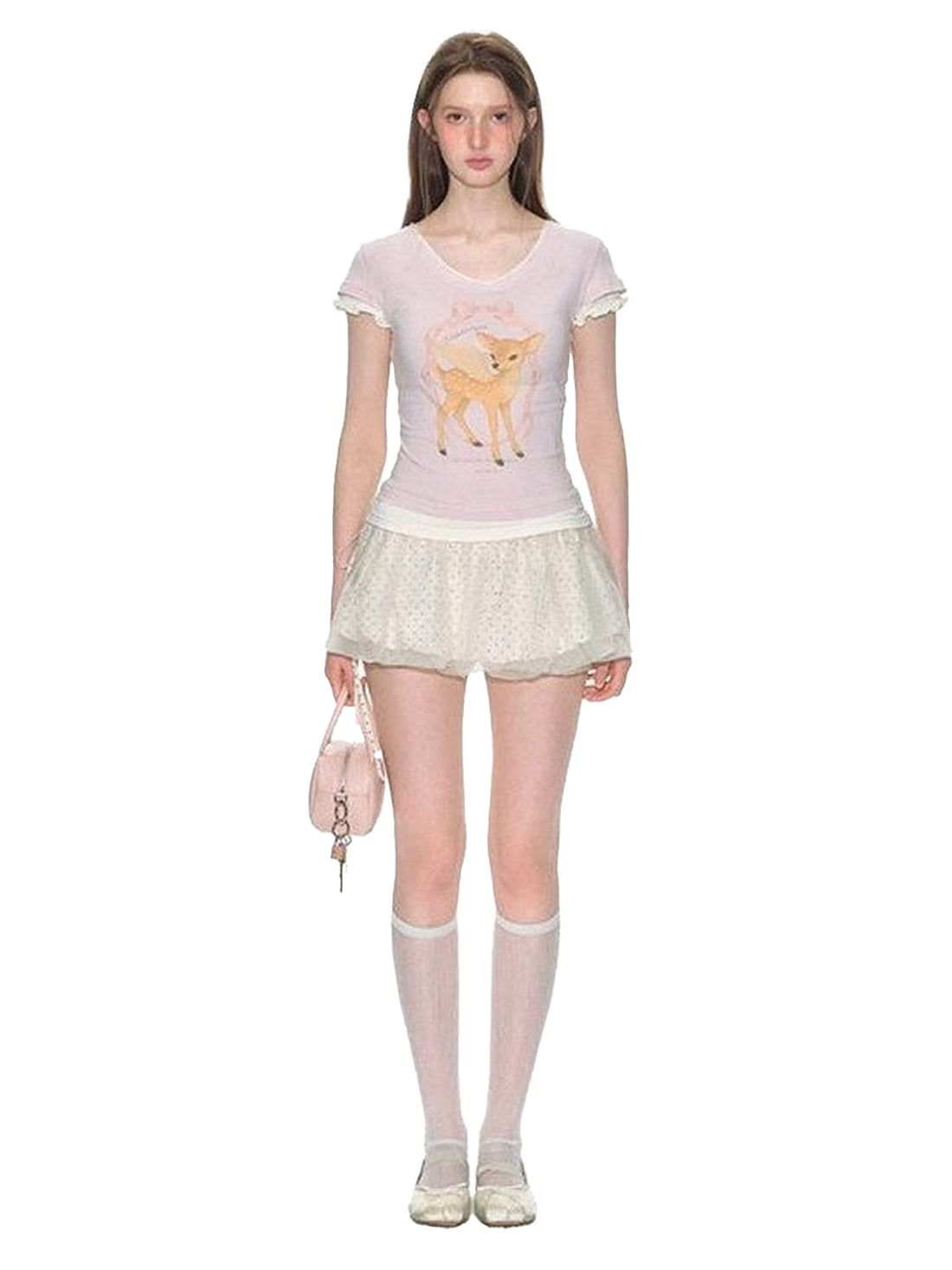 NAPSNAPS Pink Layered Look Deer Print Slim Women&