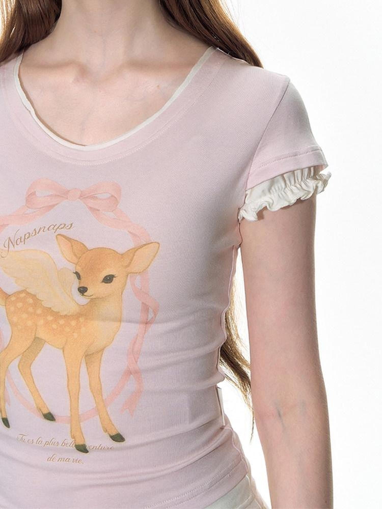 NAPSNAPS Pink Layered Look Deer Print Slim Women&