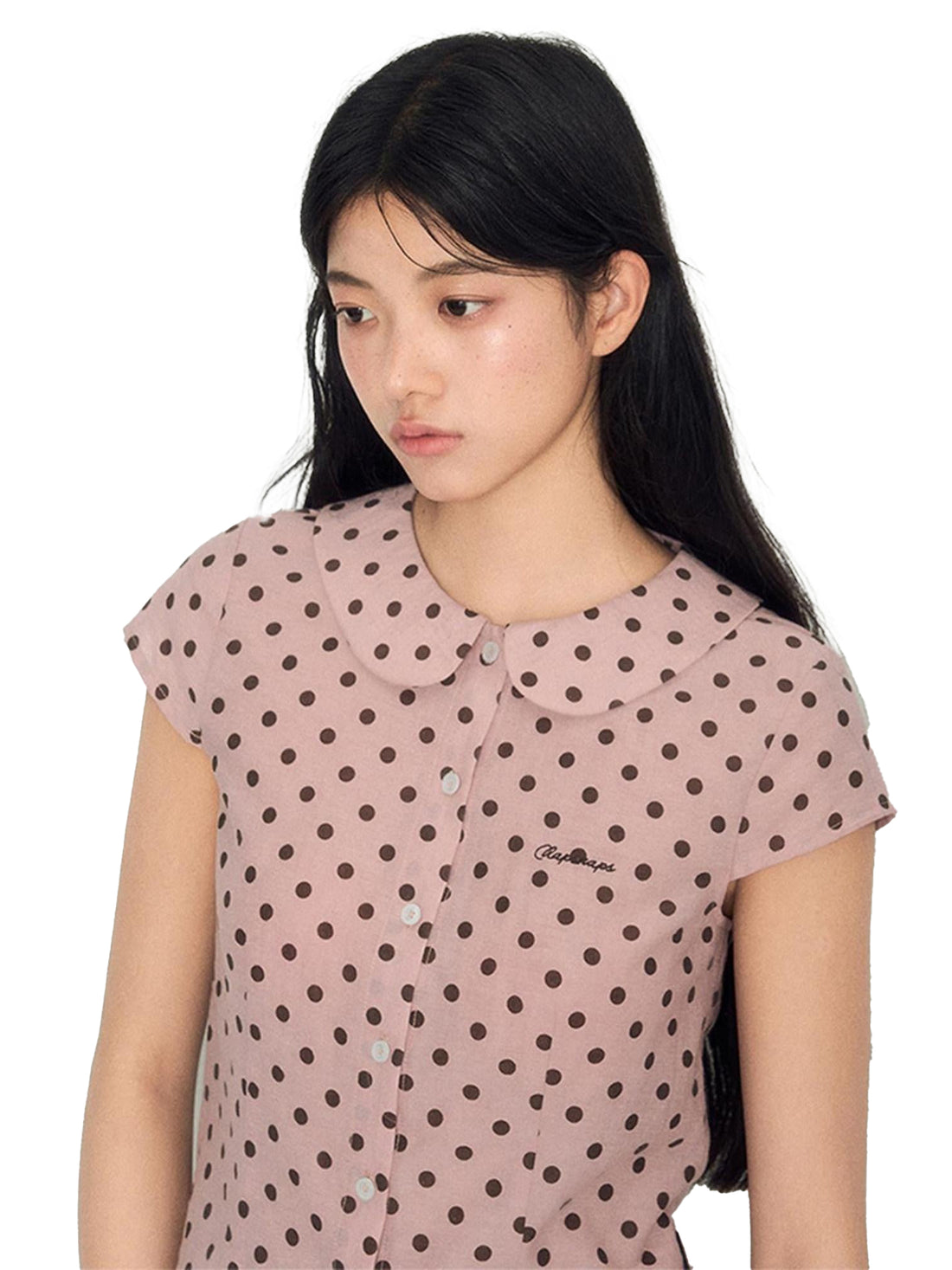 NAPSNAPS Pink Polka Dot Doll Collar Spliced Slim Women&