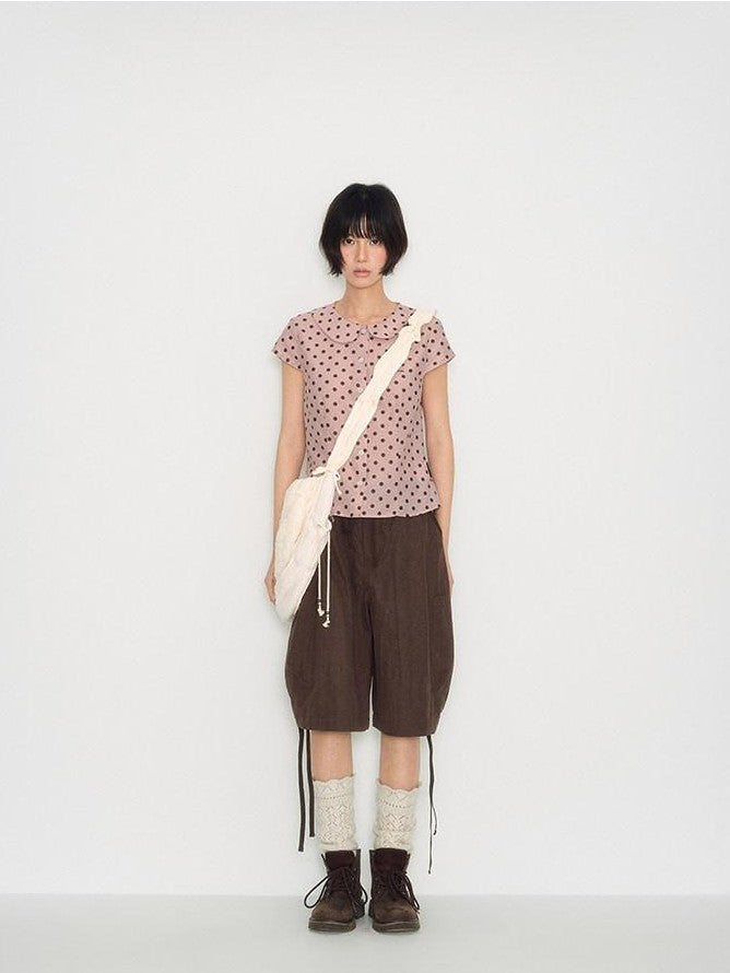 NAPSNAPS Pink Polka Dot Doll Collar Spliced Slim Women&