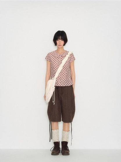 NAPSNAPS Pink Polka Dot Doll Collar Spliced Slim Women&