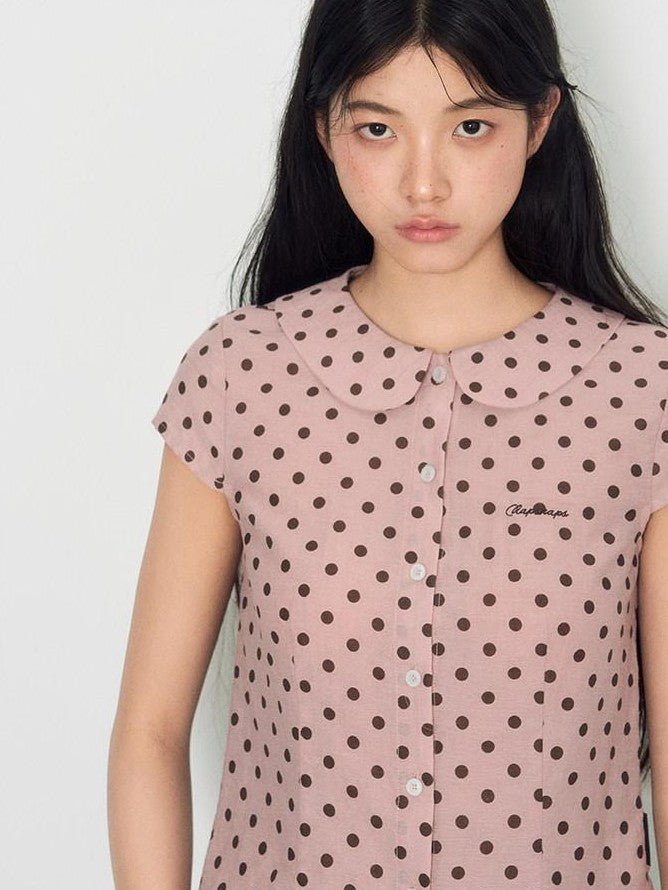 NAPSNAPS Pink Polka Dot Doll Collar Spliced Slim Women&
