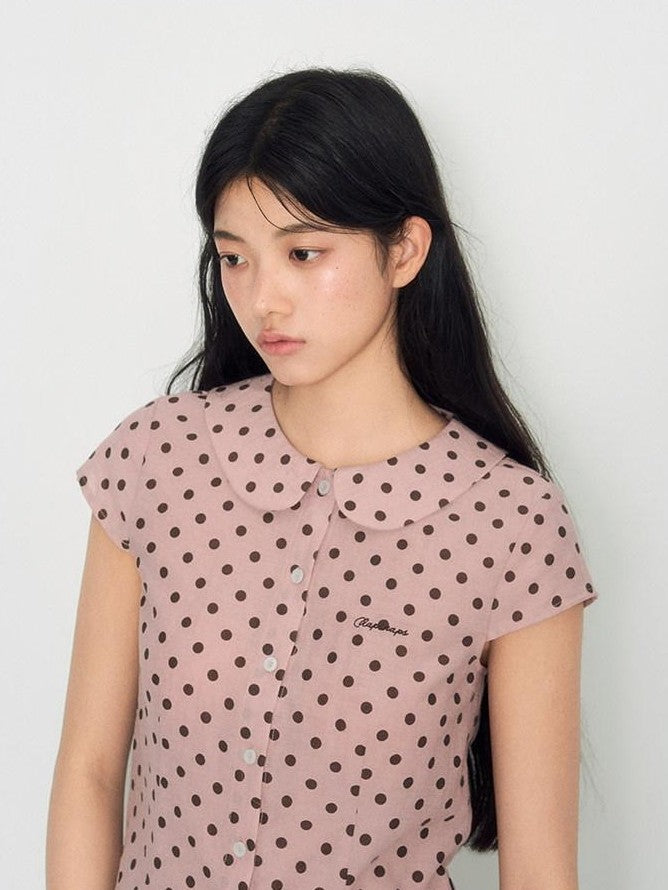 NAPSNAPS Pink Polka Dot Doll Collar Spliced Slim Women&