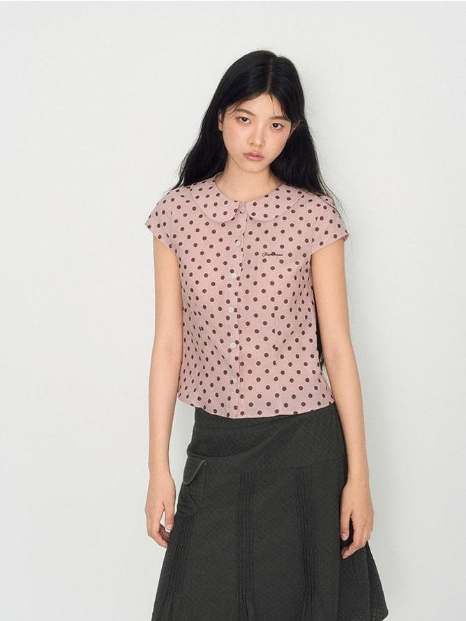 NAPSNAPS Pink Polka Dot Doll Collar Spliced Slim Women&