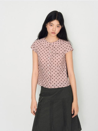 NAPSNAPS Pink Polka Dot Doll Collar Spliced Slim Women&