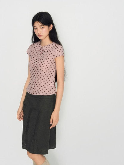 NAPSNAPS Pink Polka Dot Doll Collar Spliced Slim Women&