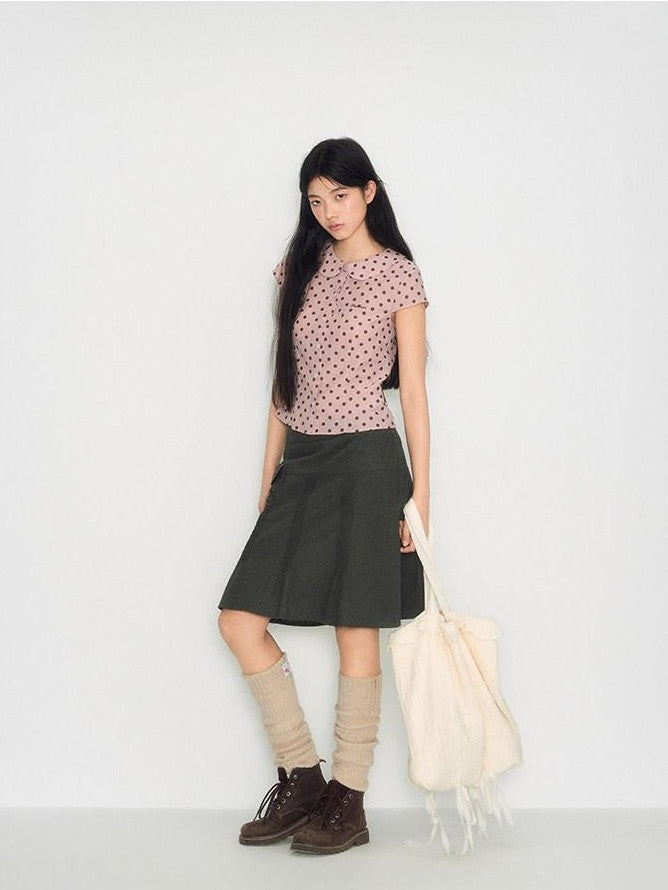 NAPSNAPS Pink Polka Dot Doll Collar Spliced Slim Women&