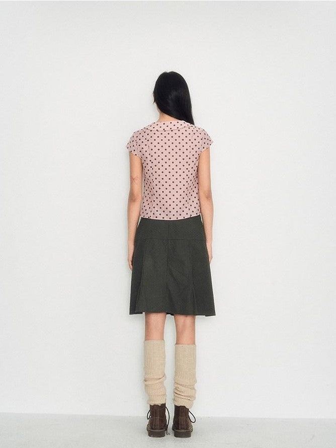 NAPSNAPS Pink Polka Dot Doll Collar Spliced Slim Women&