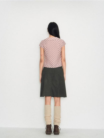 NAPSNAPS Pink Polka Dot Doll Collar Spliced Slim Women&