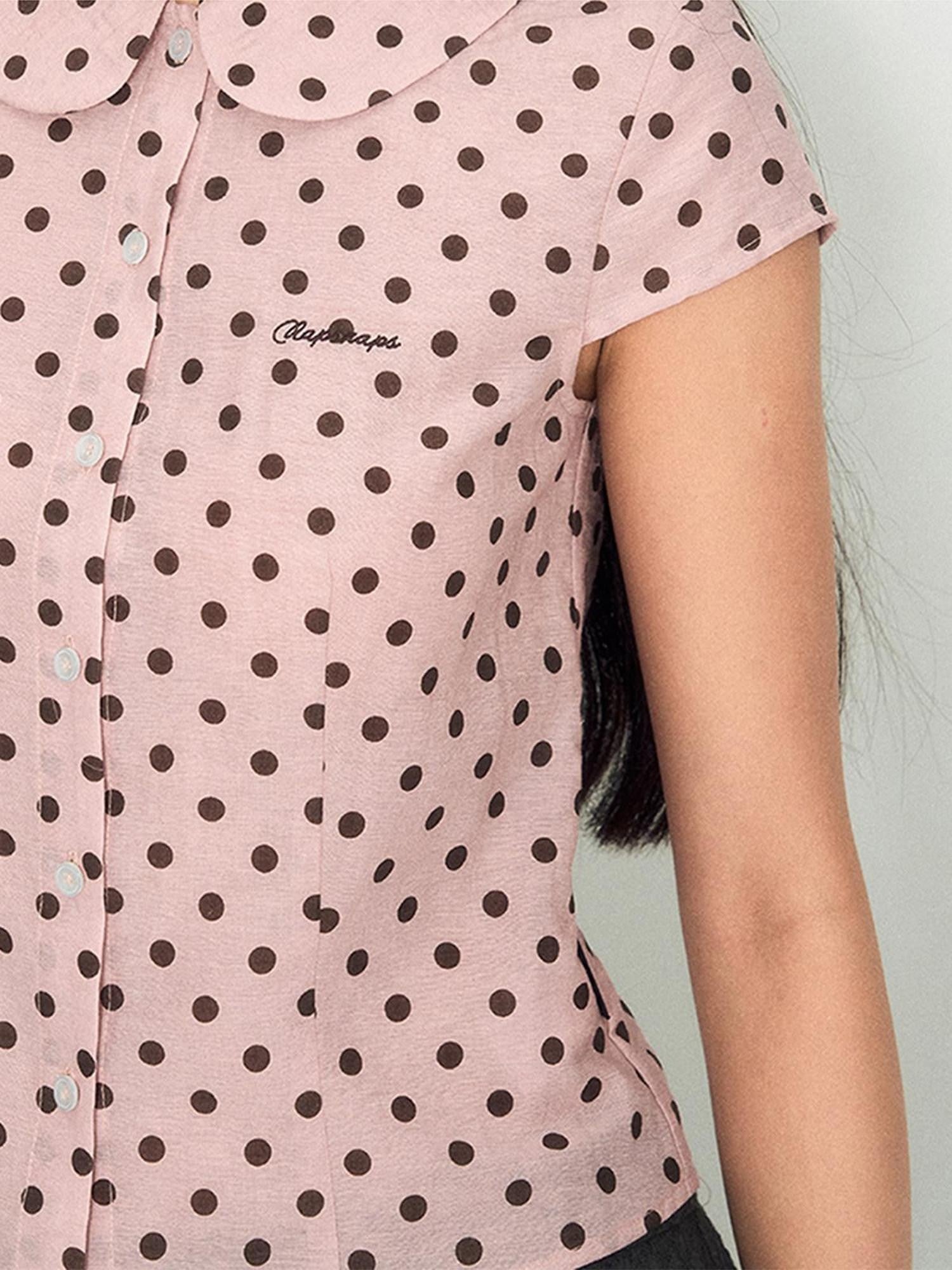 NAPSNAPS Pink Polka Dot Doll Collar Spliced Slim Women&
