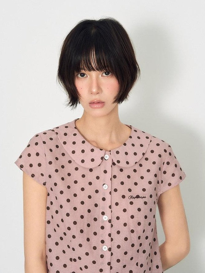 NAPSNAPS Pink Polka Dot Doll Collar Spliced Slim Women&