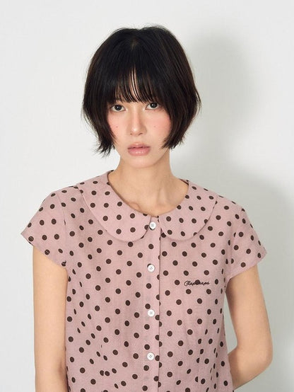 NAPSNAPS Pink Polka Dot Doll Collar Spliced Slim Women&