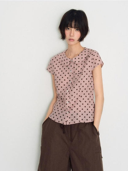 NAPSNAPS Pink Polka Dot Doll Collar Spliced Slim Women&