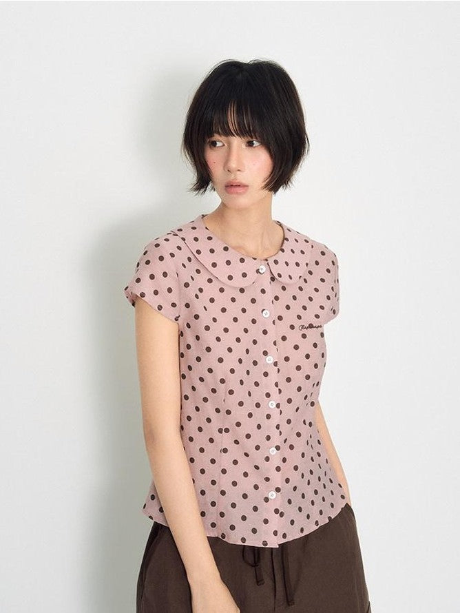 NAPSNAPS Pink Polka Dot Doll Collar Spliced Slim Women&