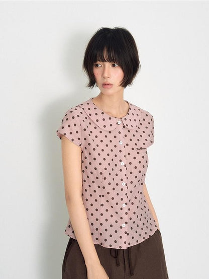 NAPSNAPS Pink Polka Dot Doll Collar Spliced Slim Women&