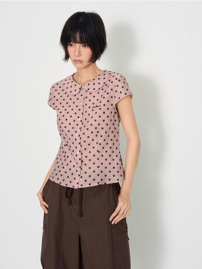 NAPSNAPS Pink Polka Dot Doll Collar Spliced Slim Women&