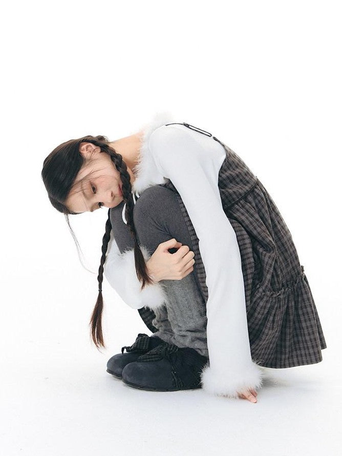 NAPSNAPS Plaid Button Ruching Ruffle Layered Women&