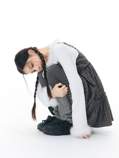 NAPSNAPS Plaid Button Ruching Ruffle Layered Women&