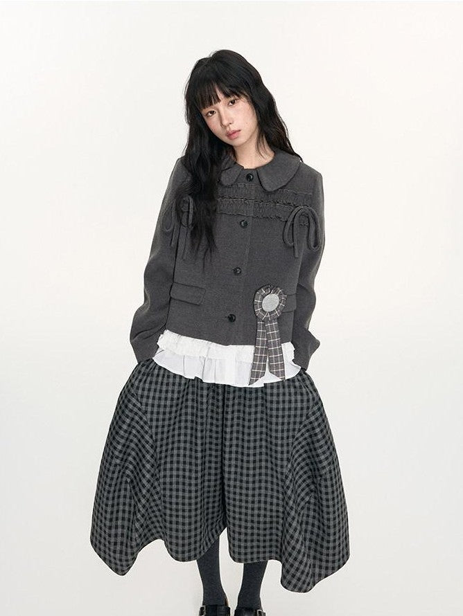 NAPSNAPS Plaid Cocoon A Line Elastic Waist Pockets Loose Women&