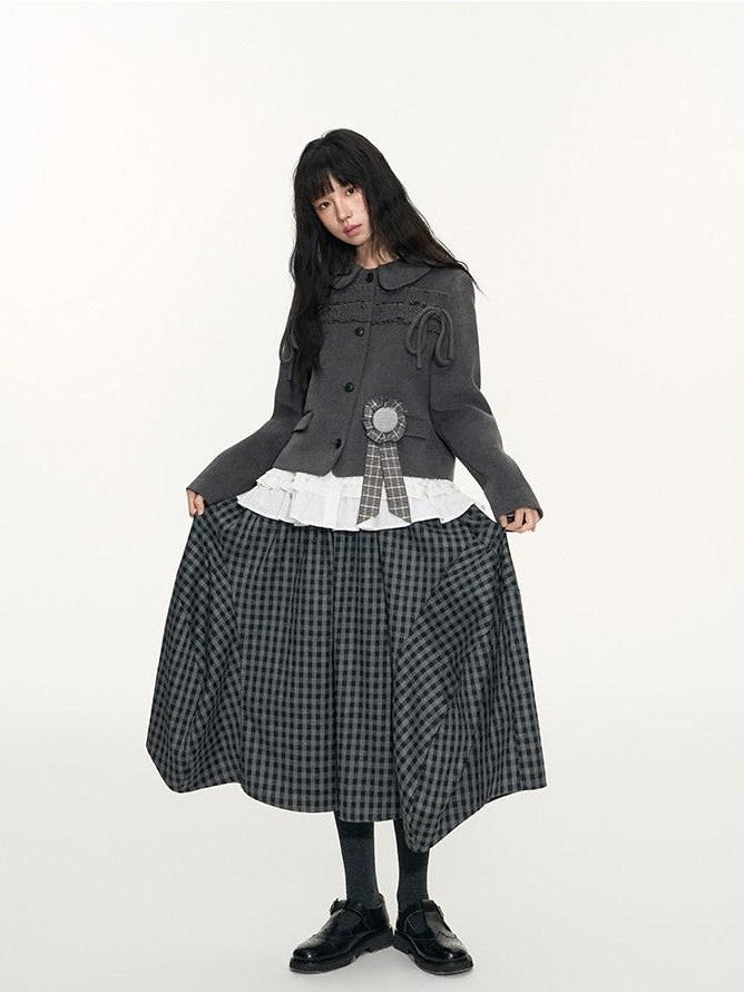NAPSNAPS Plaid Cocoon A Line Elastic Waist Pockets Loose Women&