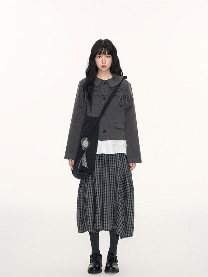 NAPSNAPS Plaid Cocoon A Line Elastic Waist Pockets Loose Women&