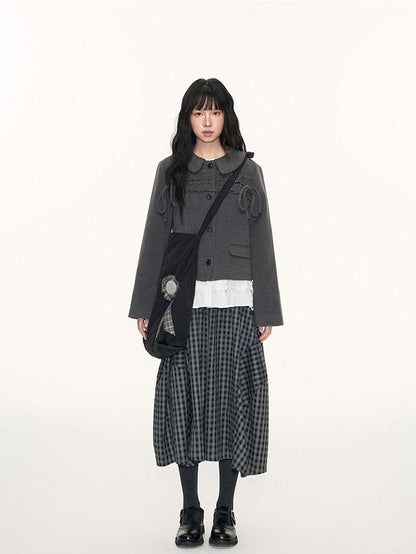 NAPSNAPS Plaid Cocoon A Line Elastic Waist Pockets Loose Women&