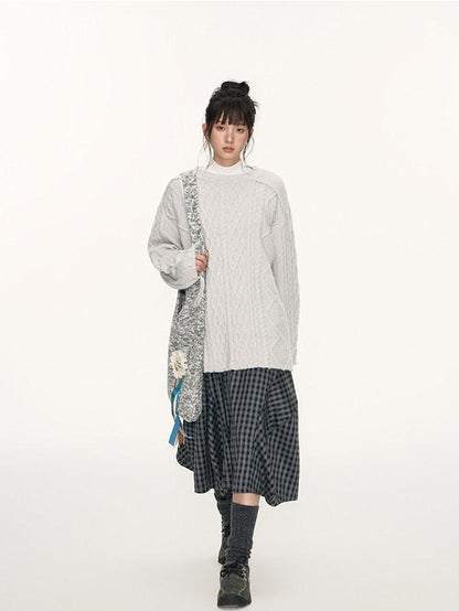 NAPSNAPS Plaid Cocoon A Line Elastic Waist Pockets Loose Women&