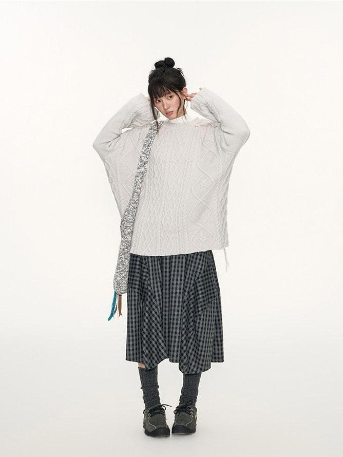 NAPSNAPS Plaid Cocoon A Line Elastic Waist Pockets Loose Women&