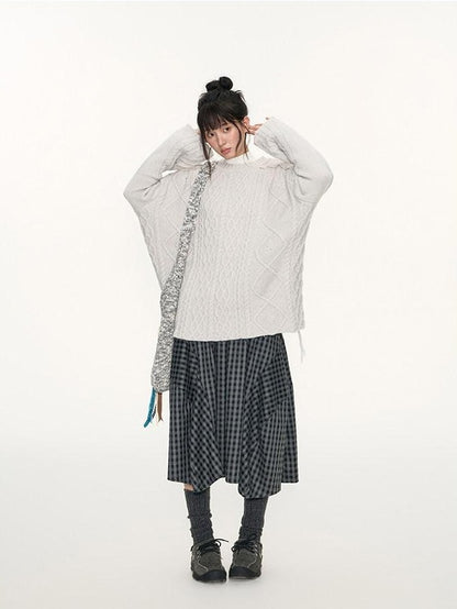 NAPSNAPS Plaid Cocoon A Line Elastic Waist Pockets Loose Women&