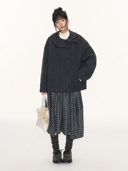 NAPSNAPS Plaid Cocoon A Line Elastic Waist Pockets Loose Women&